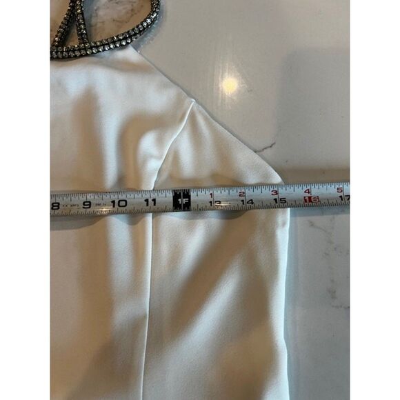 White Halter Mini Dress with Rhinestone Straps by En Creme Size M Fully Lined - Picture 8 of 12